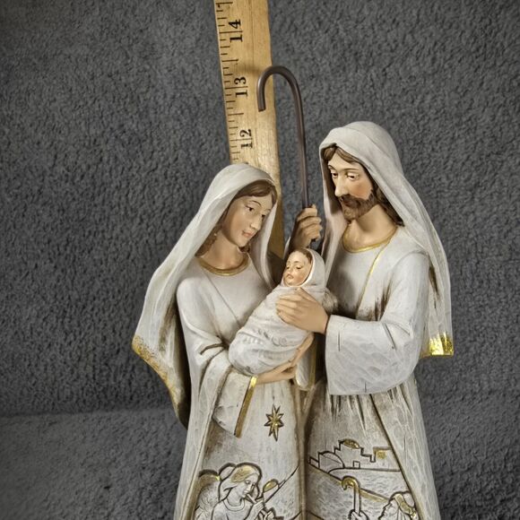 Napco Christmas Holy Family Carved Bethlehem Scene Nativity Figure Tall 13" Gold - Picture 9 of 11